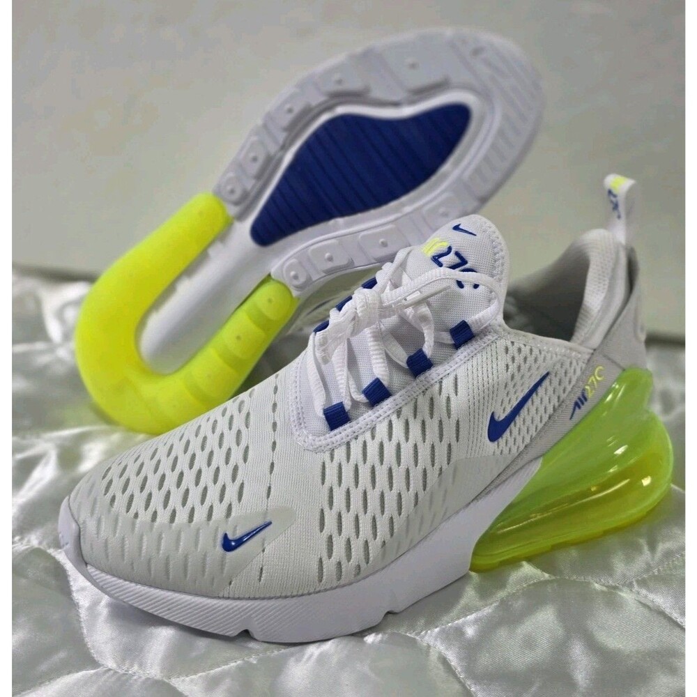 New Kid's Nike Air Max 270 BG White Astronomy Blue-Volt HJ9237 100 Size 6.5Y W8